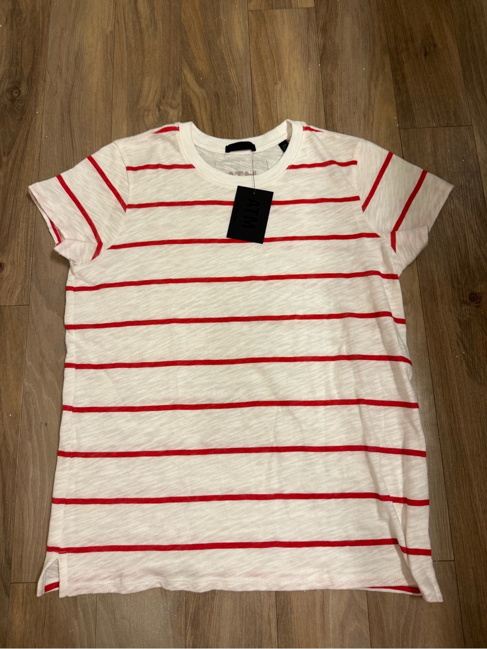 Classic White & Red Striped T-Shirt - 100% Cotton NWT